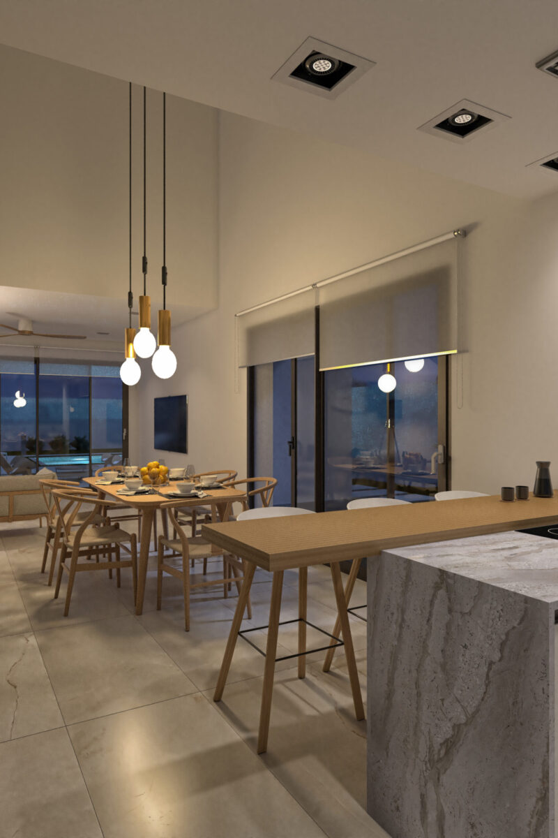 cocina casa junto al mar de noche